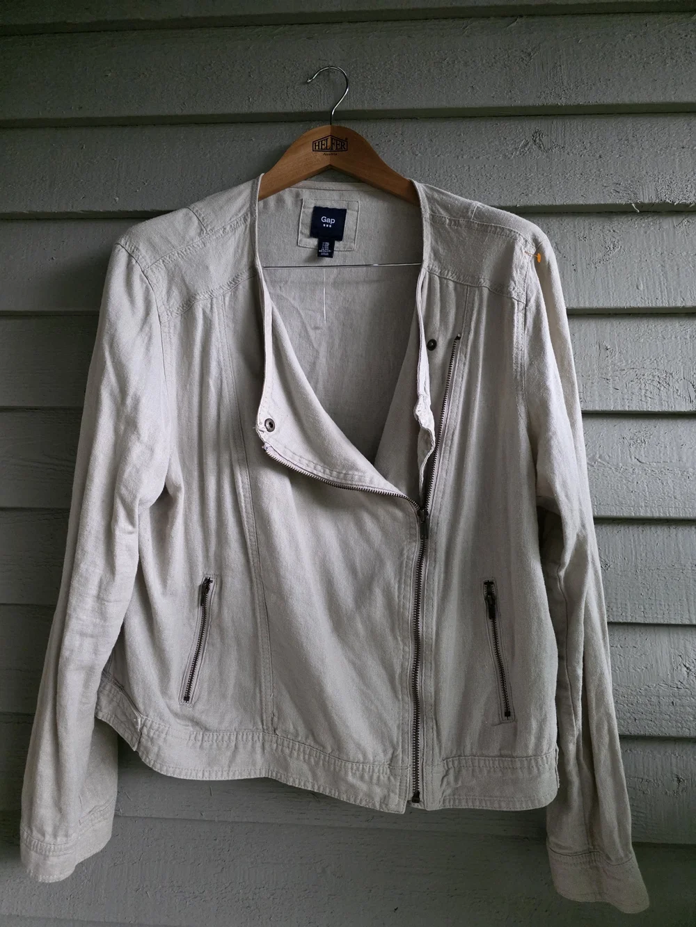 Gap Women's Linen Cream Asymmetric Zip Jacket XXL